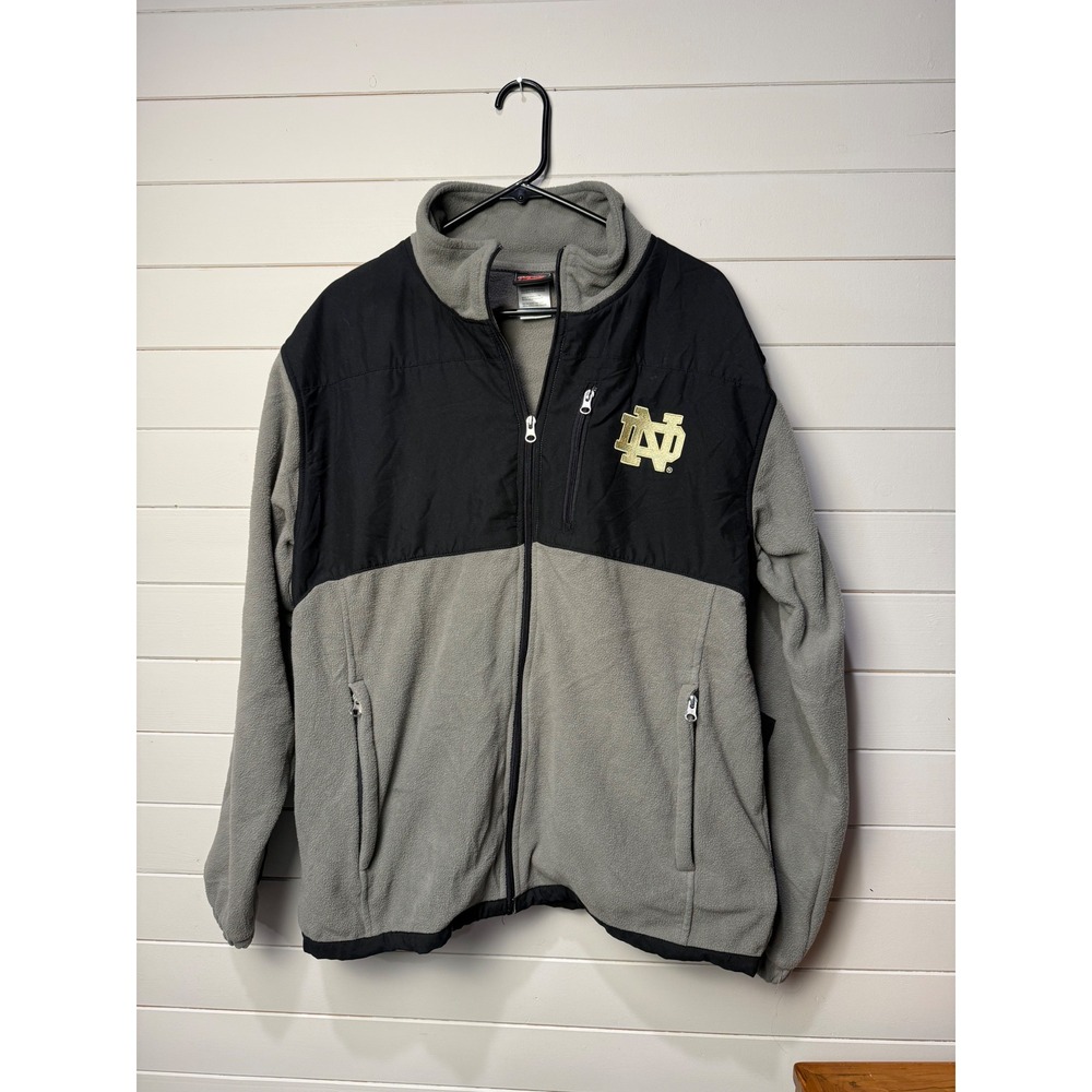 Notre Dame Fighting Irish Men's L Fleece Jacket Grey Black Y2K Streetwear Vintag